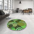 thumbnail image 4 of Ahgly Tapis Rond Lavable en Machine Intérieur Transitionnel Vert Armée, 5 Pieds Rond, 4 of 7