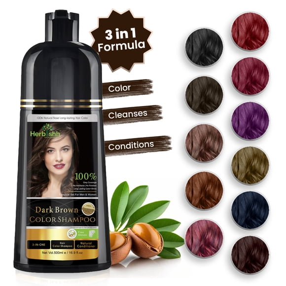 Herbishh Hair Color Shampoo for Gray Hair – Hair Dye Shampoo – Colors Hair in Minutes – Lasts Up To 2-3 Weeks – 500 Ml – 3-In-1 Hair Color – (Dark Brown)