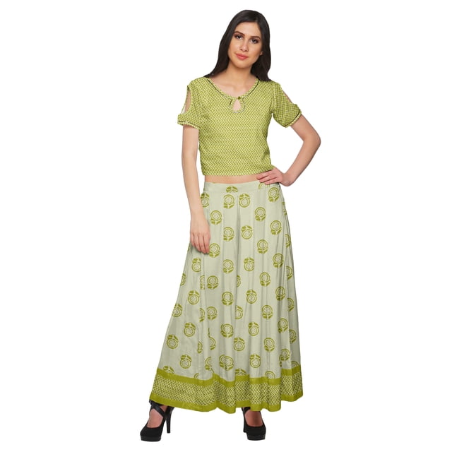 Moomaya Ensemble Ample Palazzo et Haut Court Robe Ethnique Imprimée Santoon pour Femmes
