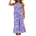thumbnail image 2 of Femmes Été Crossover Licol Cou Sans Manches Plaid Découpé Dos Nu Flowy une Ligne Maxi Robe Rose XL, 2 of 7