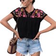 thumbnail image 1 of Chemise Décontractée à Manches Courtes pour Femmes, Blouse Brodée Vintage Col Rond pour Travail pour Bureau pour Magasinage, 1 of 5