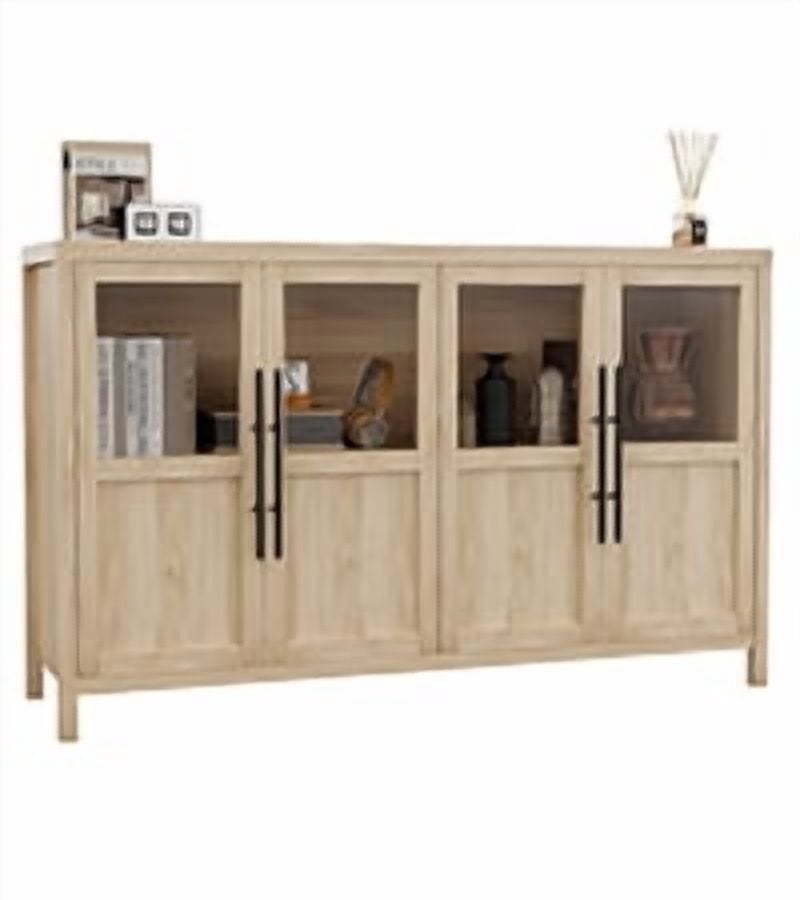 Buffet Cabinet with Storage, Sideboard Buffet Cabinet with Glass Doors, Modern Farmhouse Storage Cabinet Table for Kitchen