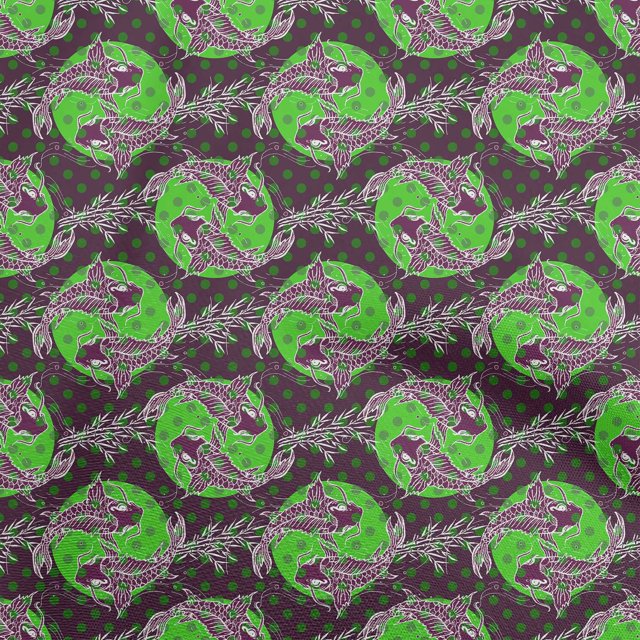 oneOone Velvet Wine Fabric Asian Japanese Koi Fish Craft Projects Decor Fabric Printed By The Yard 58 Inch Wide