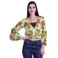 thumbnail image 1 of Moomaya Haut Court Imprimé pour Femmes Style Enveloppant Manches Longues à Volants Blouse d'Été Décontractée, 1 of 5