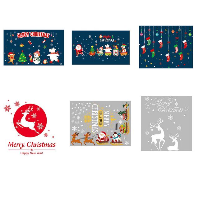 pitrice Christmas Wall Sticker Santa Claus Snowmen Wall Decal Waterproofing Window Shop Glass PVC Wall Tattoo