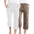 thumbnail image 1 of Timegard 2pc Capri Pants for Women Cotton Linen Elastic Waist Loose Lounge Crop Pants Pockets Solid Color, 1 of 7