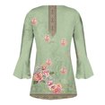 thumbnail image 5 of Pompotops Women's Casual Trumpet 3/4 Sleeve Printed Buttoned Basic Ruched Tops Pleated T-shirts Blouses On Sale, 5 of 5