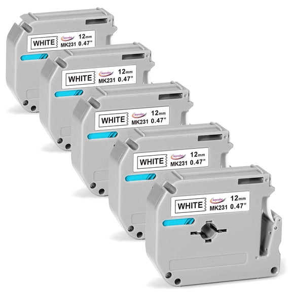 Anycolor 5-Pack Compatible Label Tape Replacement for Brother P Touch M Tape M231 MK231 M-K231 M-231 M-K231s Work with Brother Ptouch PT-M95 PT-90 PT-70 PT-65 PT-85 PT-80, 12mm 0.47 White, 26.2 Feet