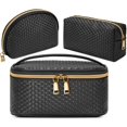 thumbnail image 1 of Jinsinto Makeup Bag 3 Pcs Waterproof Cosmetic Set Portable Travel Cosmetic Multifunction Organizer Storage Weave Toiletry Bag Black, 1 of 5