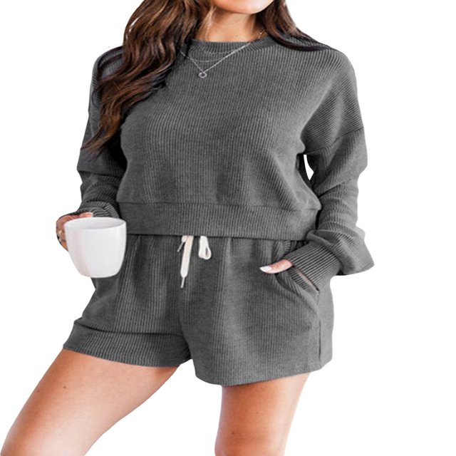Women‘s Sweatshirt and Elastic Shorts 2 Piece Tracksuits with Long Sleeves