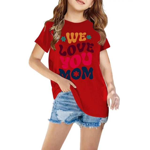Penkiiy Chemises pour Enfants T-Shirt Graphique à Manches Courtes Col Rond Crop Top pour Filles et Garçons de 3 à 14 Ans T-Shirt Tee 5 Ans Rouge