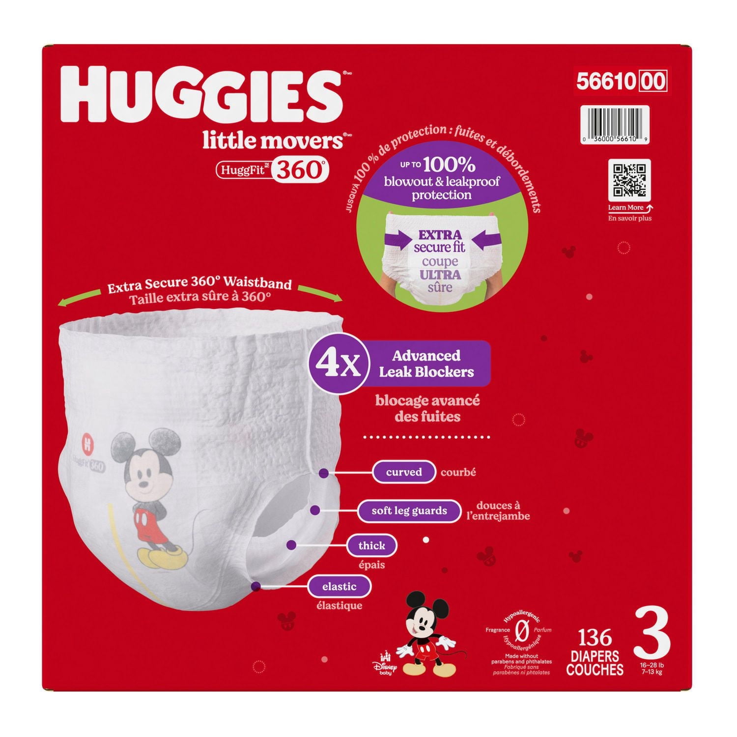 Huggies Little Movers HuggFit 360° Baby Diapers with Waistband, 3-7,Count 136-70