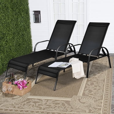 Gymax Chaise Longue Inclinable Réglable pour Patio - Ensemble de 2, Noir