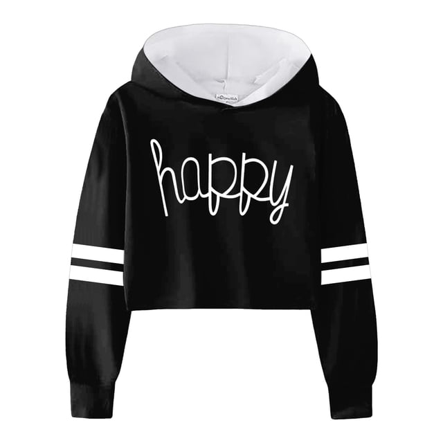 MIASHUI Chandails Décontractés pour Filles, Sweat à Capuche, Imprimé Lettres, Rayé, Court, Noir, 3-4 Ans