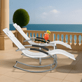 thumbnail image 4 of 3-Piece Outdoor Patio Rocking Chair Set, 2 Reclining Lounge Chairs + 1 Side Table, with Pillows, Black/White/Grey, Iron Frame, 4 of 5