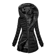 Japceit Women's Winter Hooded Warm And Velvet Cotton Jacket Mid-Length Coat Black Quilted Jacket