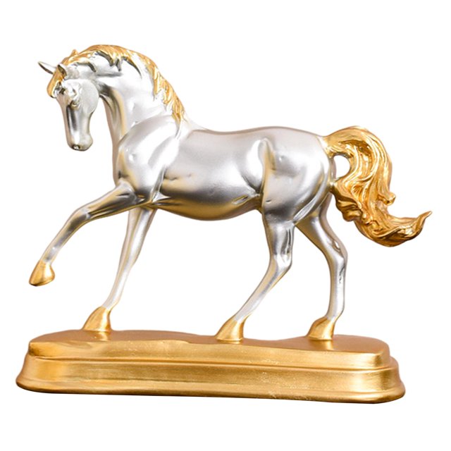 jifeng Statue de Cheval Européen Figurine Fait Main Simulation Animal Or Résine Chanceuse Argent