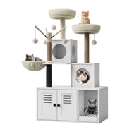 Cat Tree Tower with Litter Box - Multi-Level Wooden Cat Furniture (White) for Indoor Cats, Includes Scratching Posts & Condo