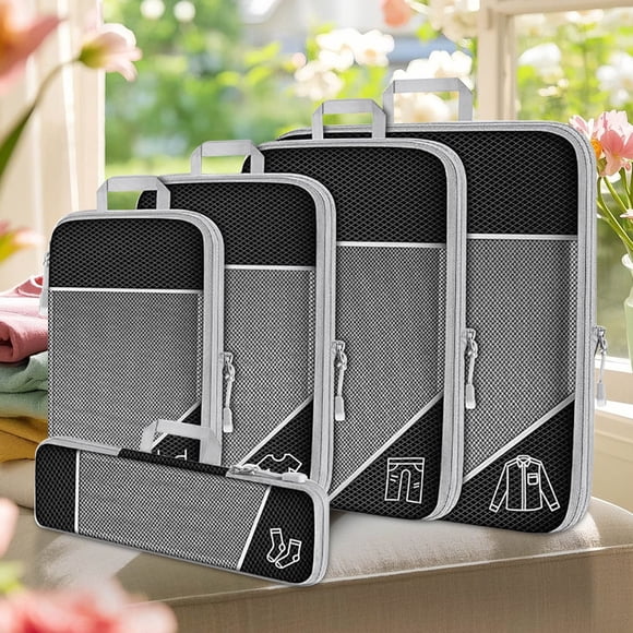 Packing Cubes Set Of 5 Compression Suitcase Luggage Organizer Bags For Travel Accessories