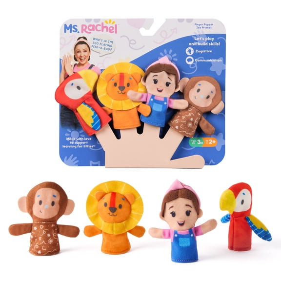 Ms. Rachel Finger Puppets Zoo Friends 4-Pack, for Kids Ages 6 Months and up