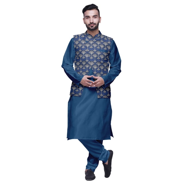 Atasi Indian Mens Kurta Churidar Pajama Jacket Set Solid Ethnic Wear For Men