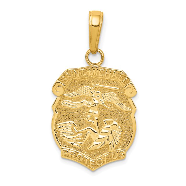 14K Yellow Gold Saint Michael Medal Badge Pendant
