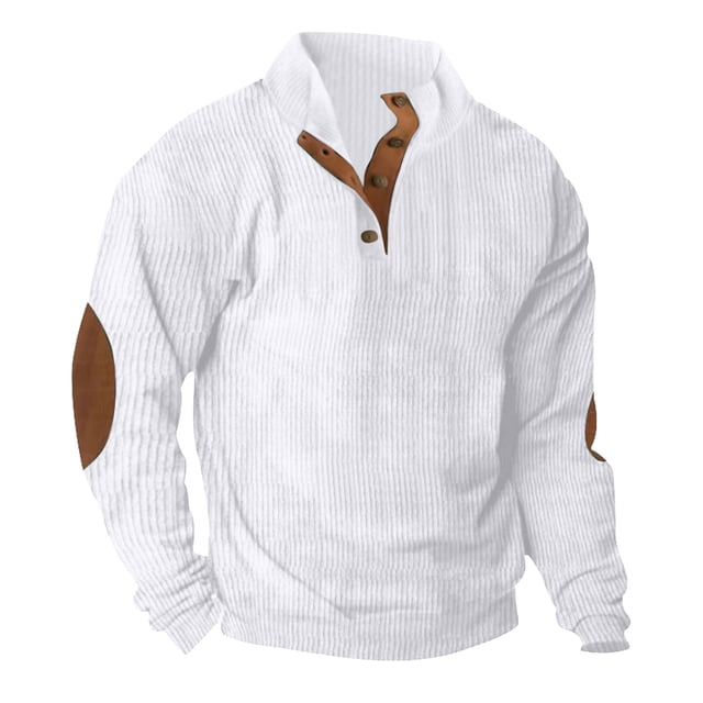 Besolor Mens Corduroy Sweatshirts Color Block Lapel Collar Button up Pullover Mock Neck Long Sleeve Sweaters Tops