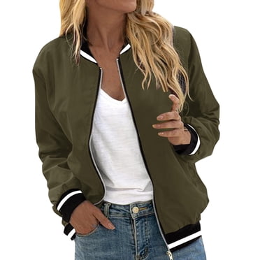 ShomPort Jackets for Womens Zip Up Long Sleeve Lightweight Stripe Pattern Hoodless Coats Fall Cozy Athletic Running Daily Outwear