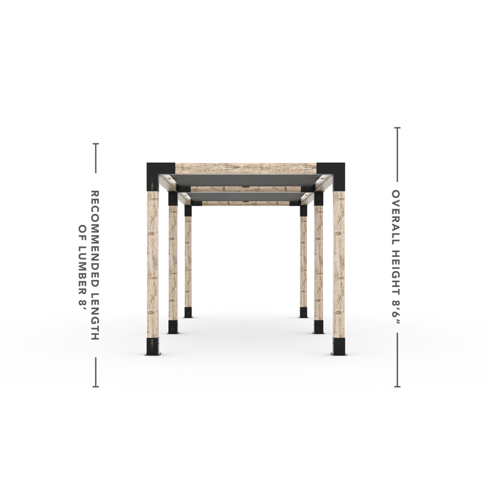 Kit Toja 12' x 22' Double Pergola avec 2 voiles d’ombre pour poteaux en bois 6x6