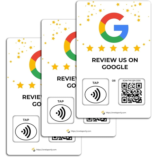 Custom Reusable Tag-Tap/QR Google Review Card -3 Pack Instant Google Reviews Card - QR Code and NFC Cards for Business, Google Review Tap Card