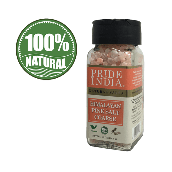 Pride Of India - Pure Himalayan Pink Salt - Enriched w/ 84+ Natural Minerals, Dual Sifter, Coarse Grind (4.8 oz, 136.1 gm)
