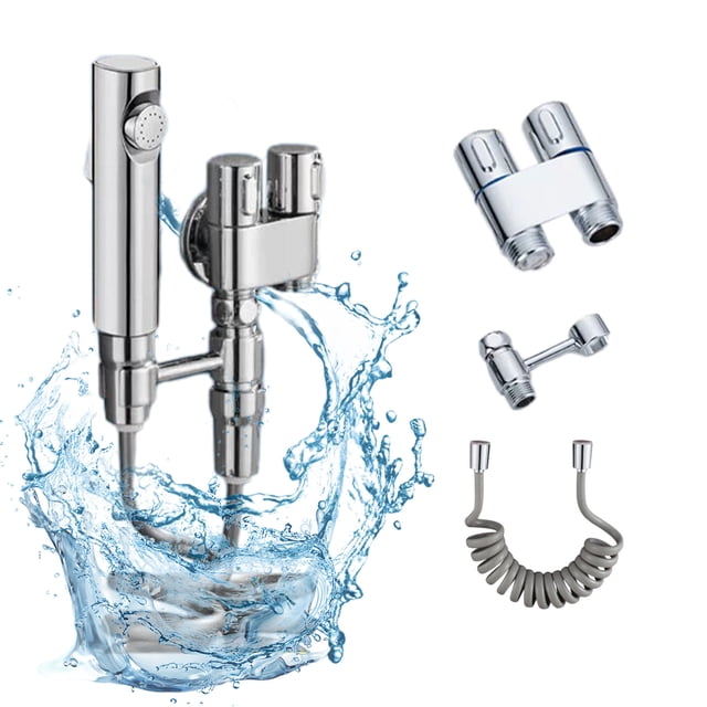 Toilet Spray Kit, Dual Outlet Angle Valves, Pressurized Nozzle Booster, Flusher Attachment, for Bathroom Cleaning and Car Washing, Multiple Water Jet Modes