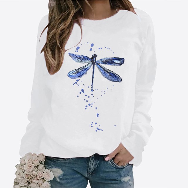 Chandails à Capuchon Mode pour Femmes 2023 Hauts Automne Manches Longues Ample Chandail à Enfiler Chemise Décontractée Dames Imprimé Poitrine Col Rond Chandails 50 % de Rabais Liquidation Costumes d'Halloween/Noël