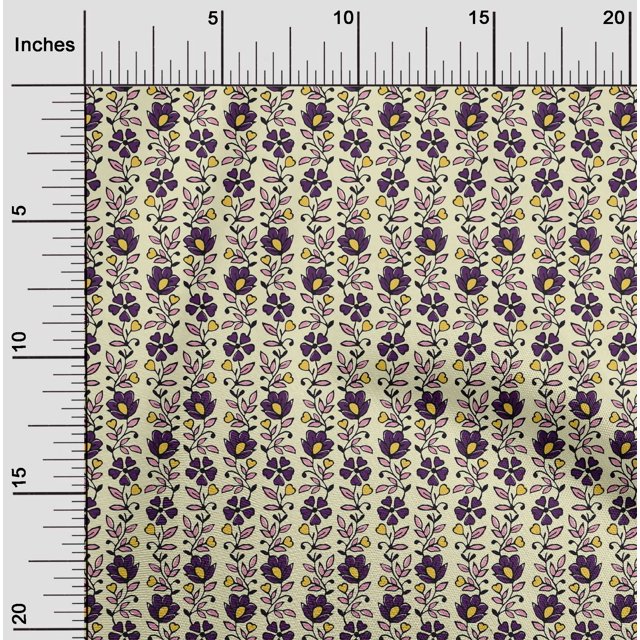 oneOone Polyester Lycra Fabric Leaves & Floral Block Printed Fabric 1 Yard 56 Inch Wide