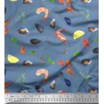 thumbnail image 1 of Soimoi Poly Georgette Fabric Gemstone,Lemon Slice & Prawns Food Print Sewing Fabric Yard 52 Inch Wide, 1 of 1