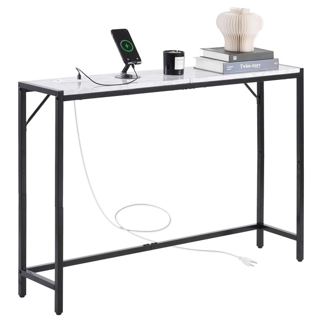 VEVOR Table Console en Marbre Moderne Étroite Longue Table Console avec Prise de Courant