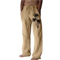 thumbnail image 2 of cllios Cotton Linen Pants for Men Palm Tree Tropical Print Beach Pants Regular Fit Elastic Waisted Drawstring Lounge Trousers with Pockets Lightweight Breathble Beachwear, 2 of 5