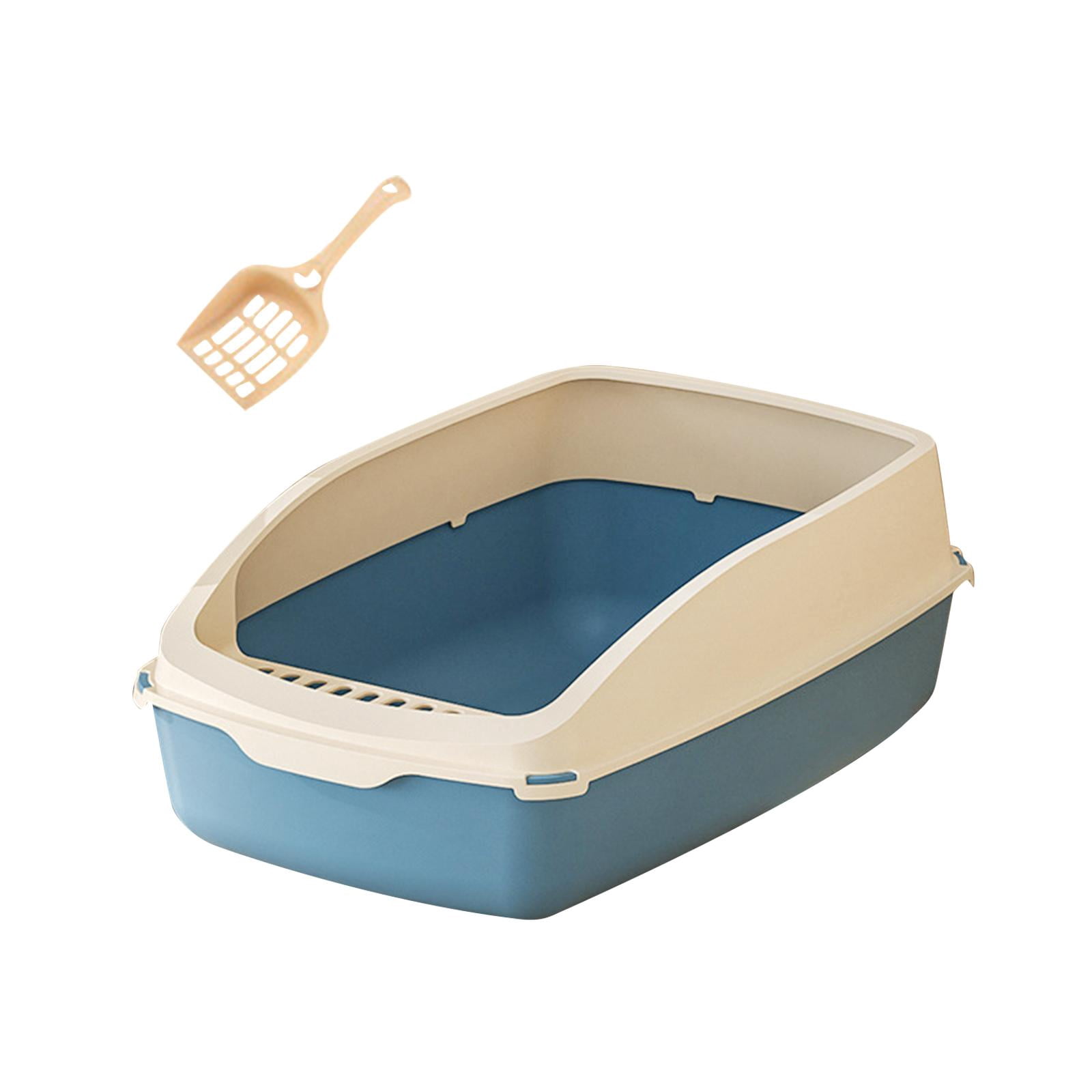 Tachiuwa Cat Litter Box Kitten Potty Toilet for Small Animals Small Medium Large Cats white and blue