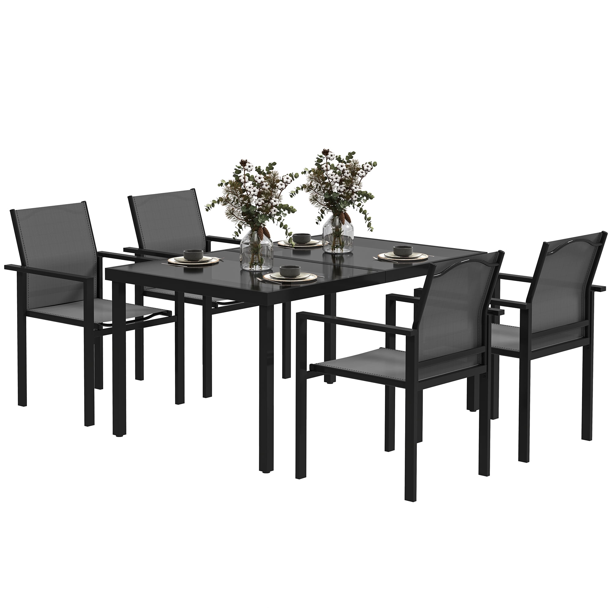 Outsunny 5 Piece Patio Dining Set w/ 4 Stackable Chairs