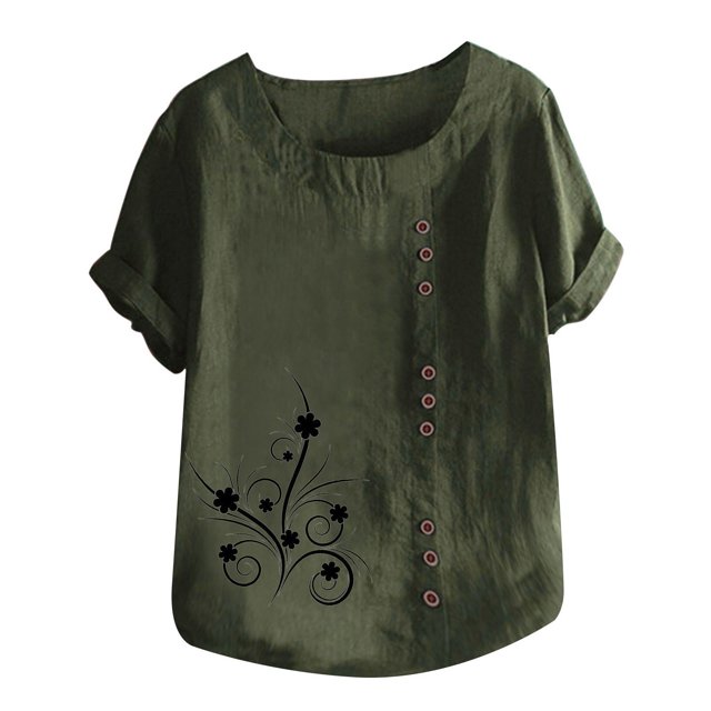Birdeem T-Shirt Ample Décontracté d'Été pour Femme à Col Rond, Manches Courtes, Imprimé
