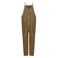 thumbnail image 4 of Summer Jumpsuits for Women Spaghetti Straps Casual Button V Neck Plain Cropped Pants Rompers Outfits with Pockets, 4 of 7