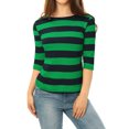 thumbnail image 3 of INSPIRE CHIC T-Shirt à Rayures Ajusté à Encolure Bateau à Manches Mi-Longues pour Femmes Vert Foncé m, 3 of 6