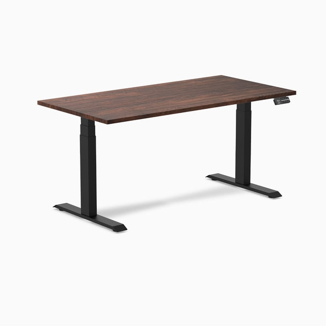 Desky Dual Softwood Sit Stand Desk - American Rustic Pine / 60 x 30 Inches / Matte Black