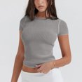 thumbnail image 2 of Plebaso Hauts Courts en Maille pour Femmes à Manches Courtes, Chandails Ajourés, Tricotés, Col Ras du Cou, Chandails à Enfiler, T-Shirts, 2 of 7