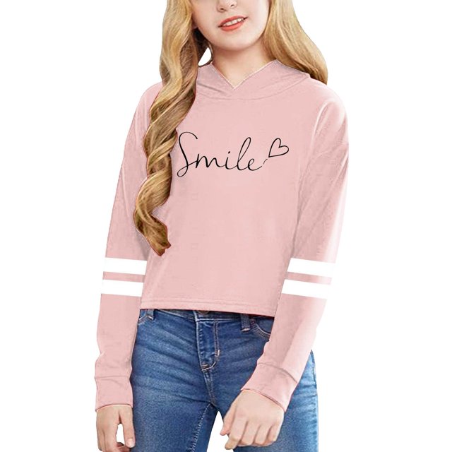 MIASHUI Girls Sweatshirt Children Long Sleeve Letters Short Hoodie Hoodie Top,Pink,8-9 Years