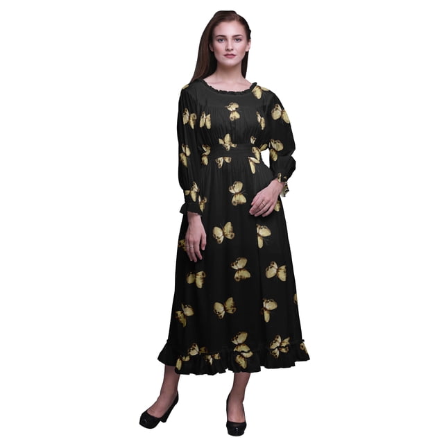 Bimba Ladies Printed Boho Gypsy Summer Smocked Maxi Long Beach Dress-XX-Large