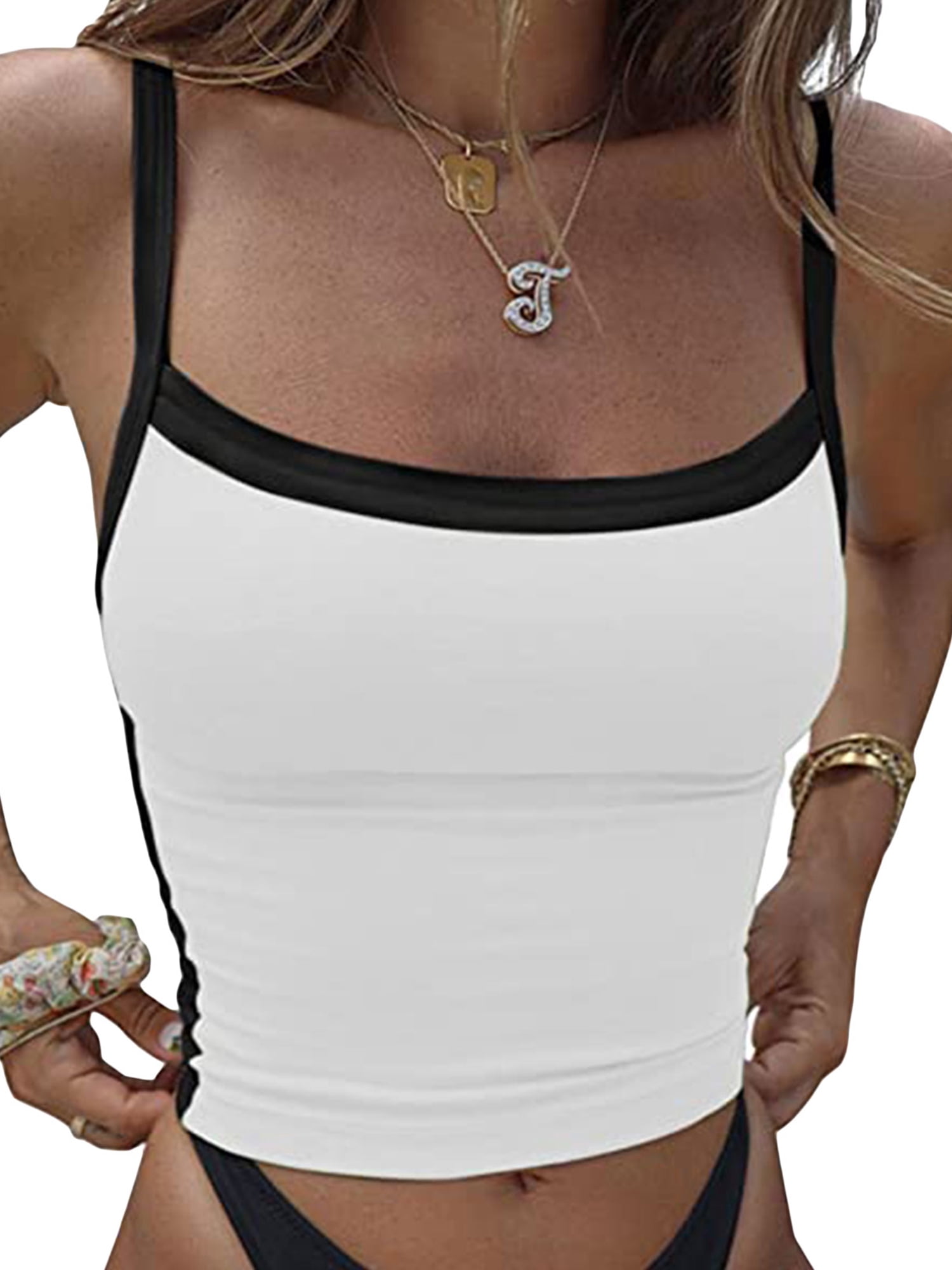 Fortune Women Slim Vest Color Block Tank Top Camisole Summer Basic Elastic Crop Top