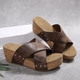 thumbnail image 4 of Gspmoly Sandales à Enfiler pour Femmes, Pantoufles Décontractées Mode pour Femmes à Bout Rond Confortables, Chaussures de Plage Décontractées, Sandales de Douche Brunes 41, 4 of 9