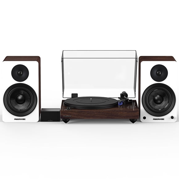 Fluance Reference RT84 HiFi Vinyl Turntable (Natural Walnut), PA10 Phono Preamp, Ai61 Powered 6.5" Bookshelf Speakers (White Walnut), Ortofon 2M Blue Cartridge, 120W Class D Amplifier, Bluetooth