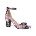 thumbnail image 1 of BLISSFUL STEP Women Buckle Block Heel Ankle Strap Open Toe Sandals Black-Floral 5, 1 of 8